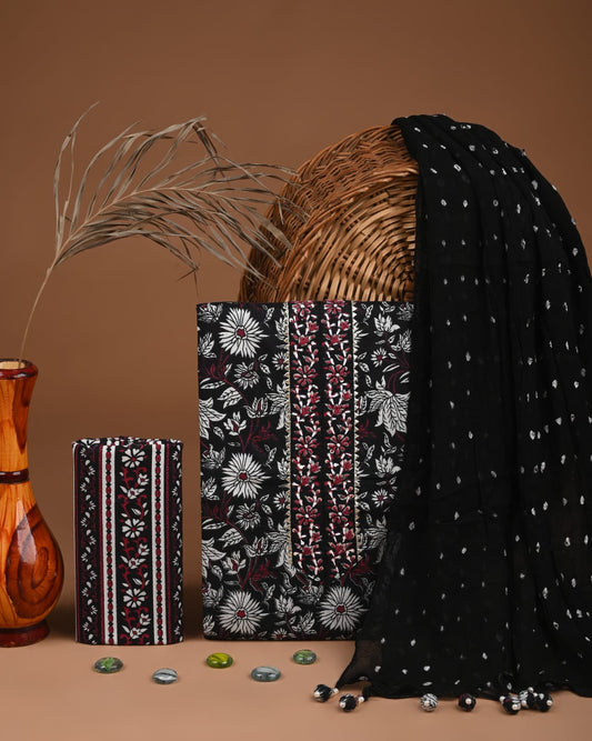 Premium Gota Patti Work Cotton Suit Set With Chiffon Dupatta