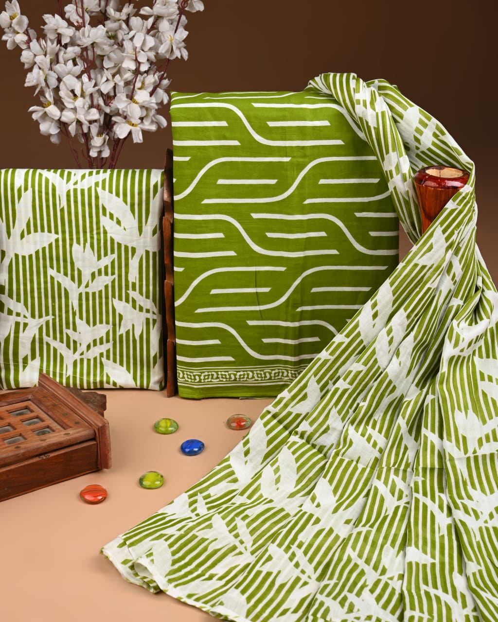 Designer Hand Block Printed Cotton Suit Set With Cotton Dupatta