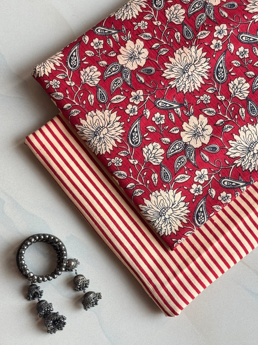 Pure Soft Cotton Handblock Printed 2PC Top-Bottom Suit Set (2.50 Meter Each)