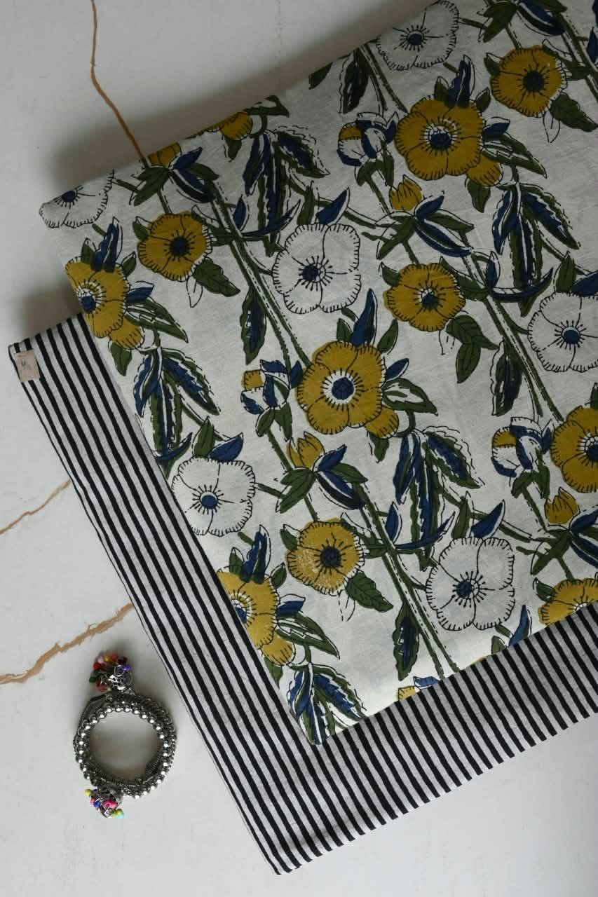 Pure Soft Cotton Handblock Printed 2PC Top-Bottom Suit Set (2.50 Meter Each)