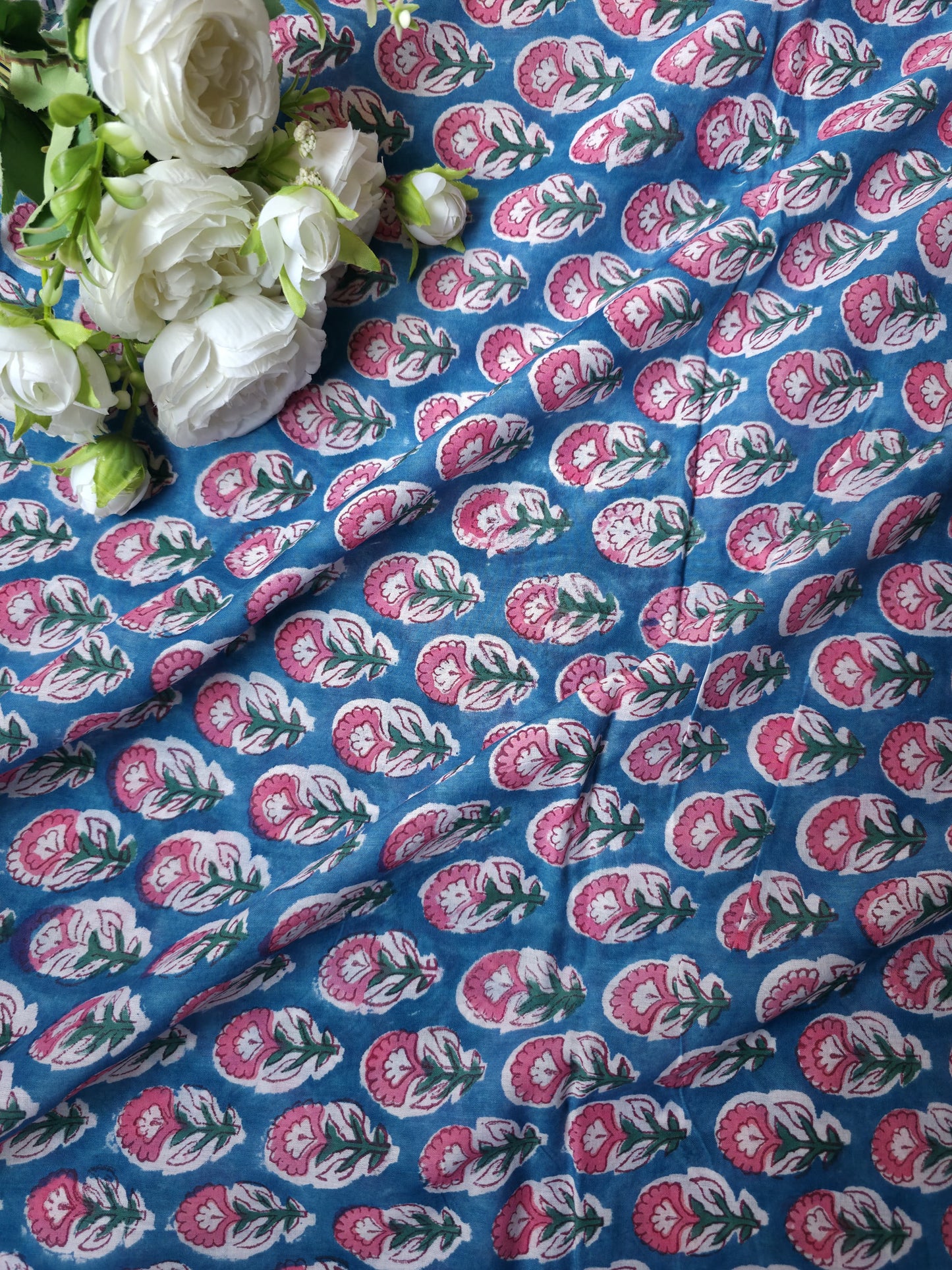 Pure Soft Mulmul Cotton Handblock Printed Fabric