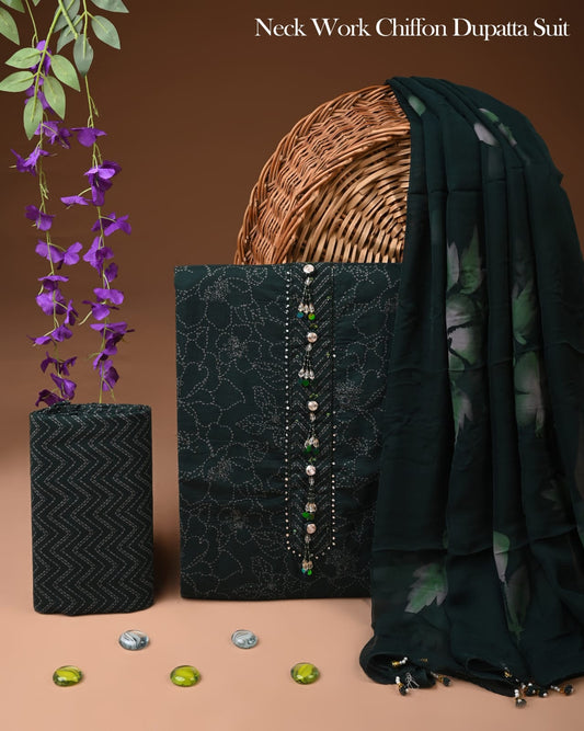 Premium Gota Patti Work Cotton Suit Set With Chiffon Dupatta