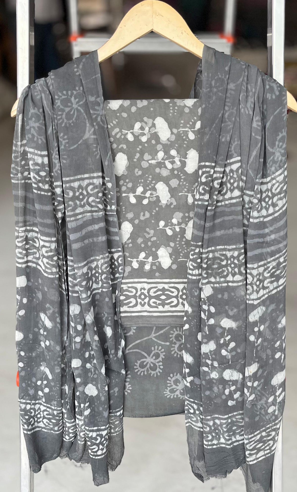 Pure Soft Cotton Hand Block Printed Suit Set With Chiffon Dupatta