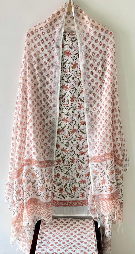 Premium Cotton Linen Hand Block Printed Cotton Linen Suit Set