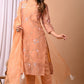 Elegant Coral Chanderi Silk Hand-Embroidered Suit Set with Dupatta