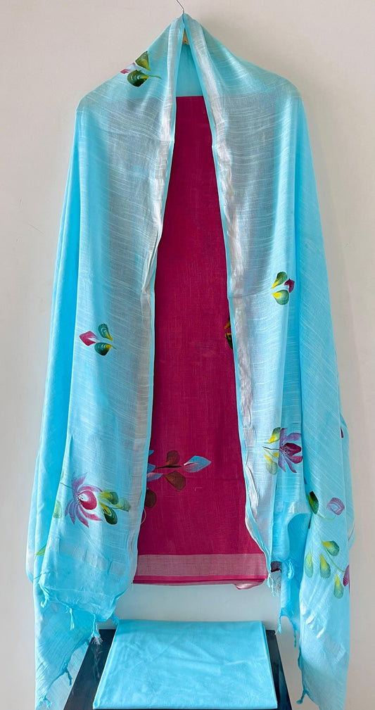 Premium Cotton Linen Hand Block Printed Cotton Linen Suit Set