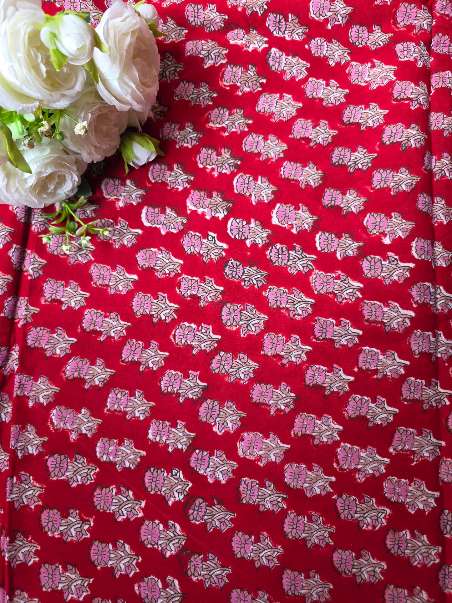 Pure Soft Mulmul Cotton Handblock Printed Fabric