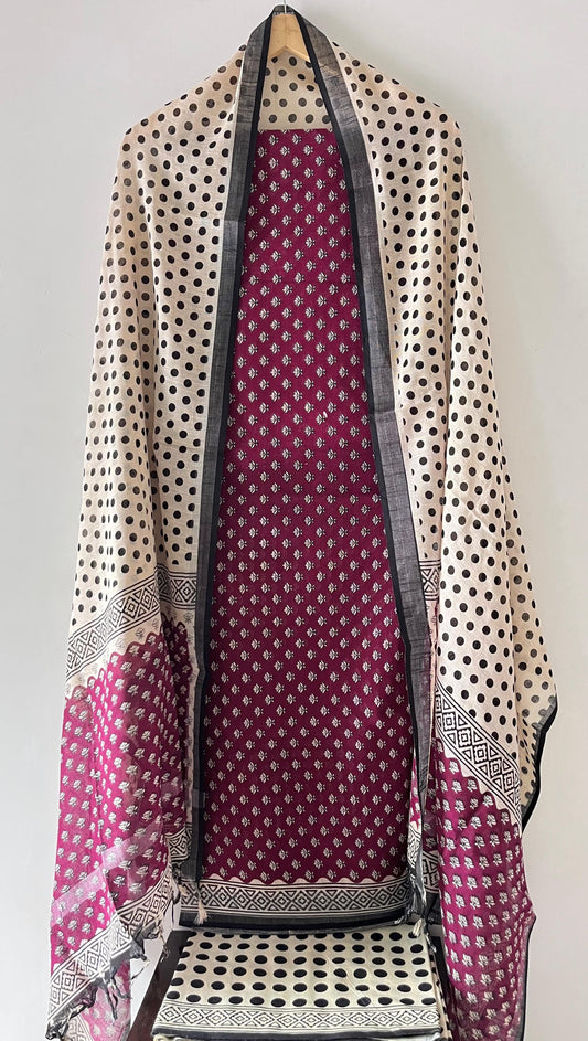 Premium Cotton Linen Hand Block Printed Cotton Linen Suit Set