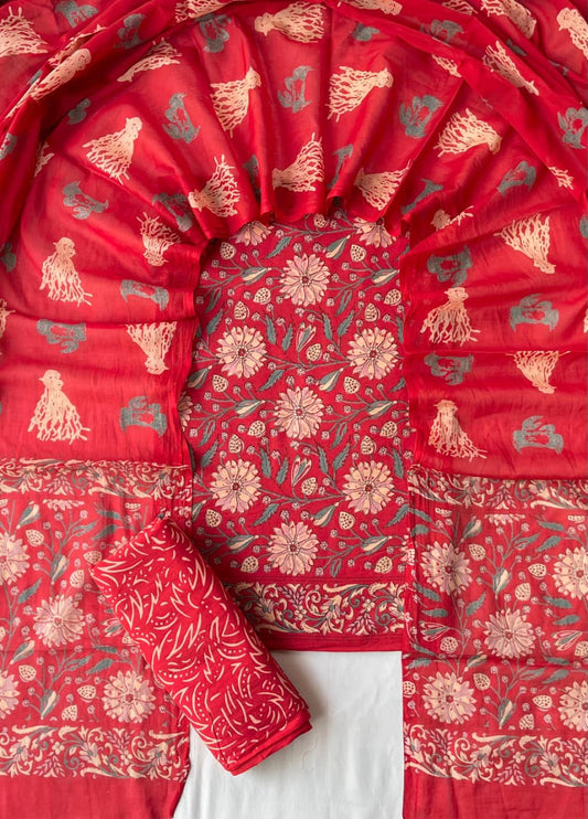 Pure Soft Cotton Hand Block Printed Suit Set With Cotton Dupatta