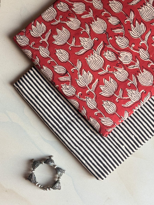 Pure Soft Cotton Handblock Printed 2PC Top-Bottom Suit Set (2.50 Meter Each)