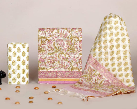Designer Handblock Printed Chanderi Silk Suit Set