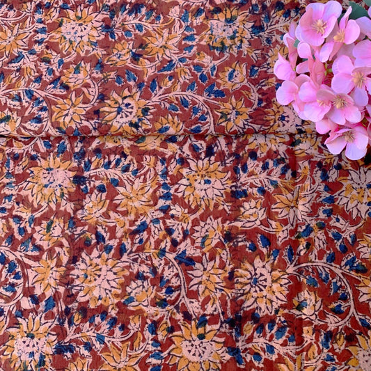 (Pre-cut 2 Meter) Pure Soft Cotton Handblock Printed Kalamkari Fabric