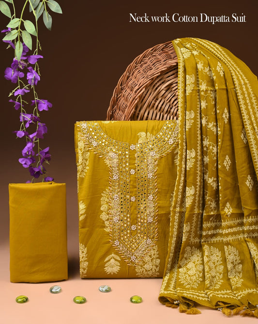 Premium Gota Patti Work Cotton Suit Set With Chiffon Dupatta