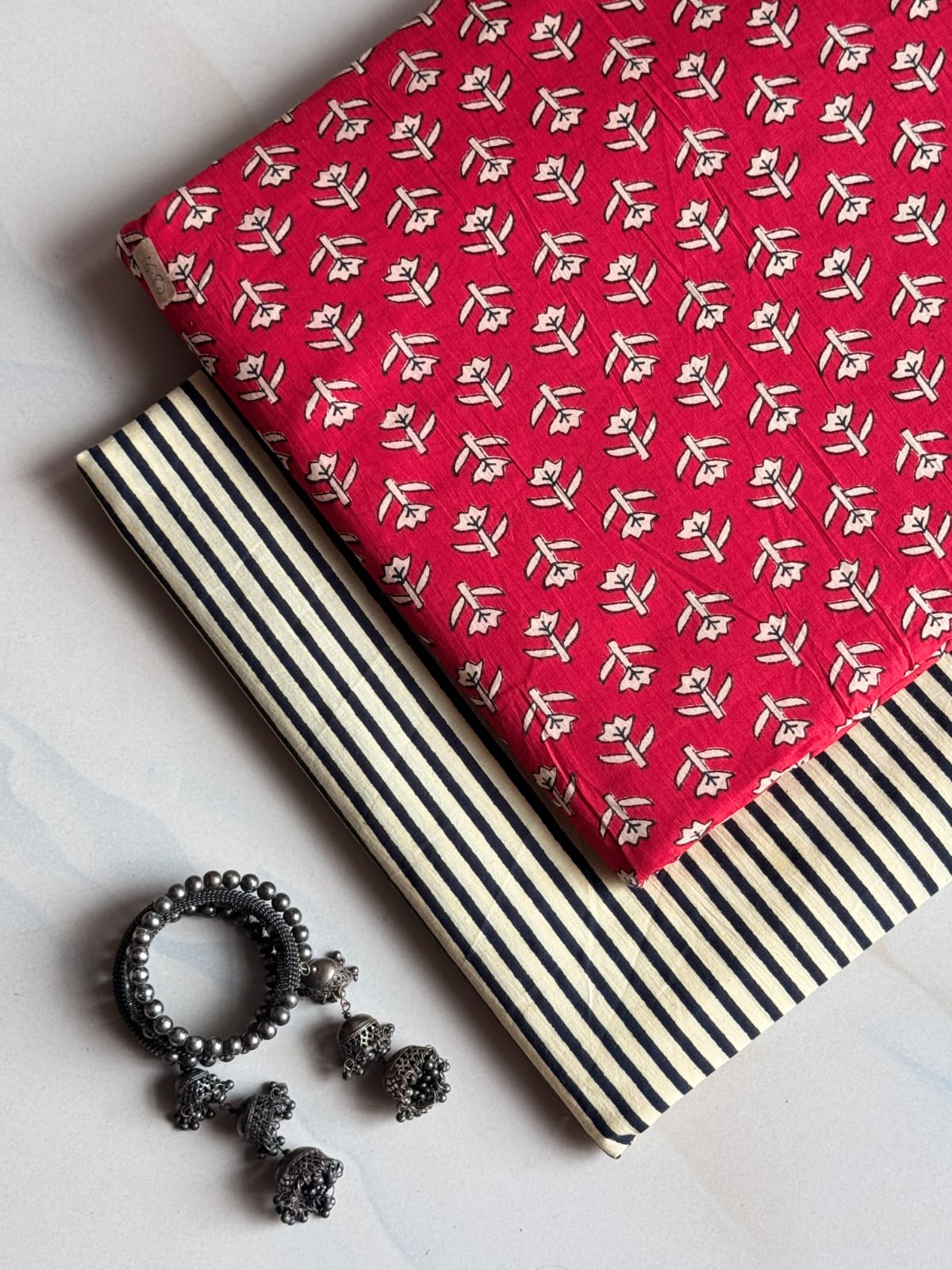 Pure Soft Cotton Handblock Printed 2PC Top-Bottom Suit Set (2.50 Meter Each)