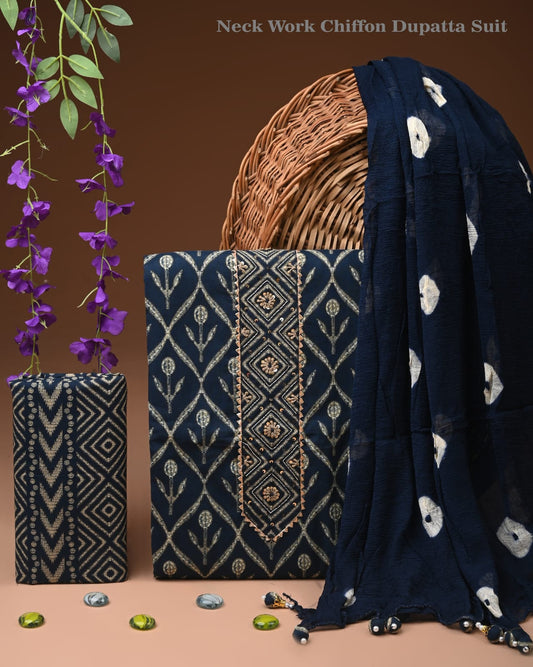 Premium Gota Patti Work Cotton Suit Set With Chiffon Dupatta