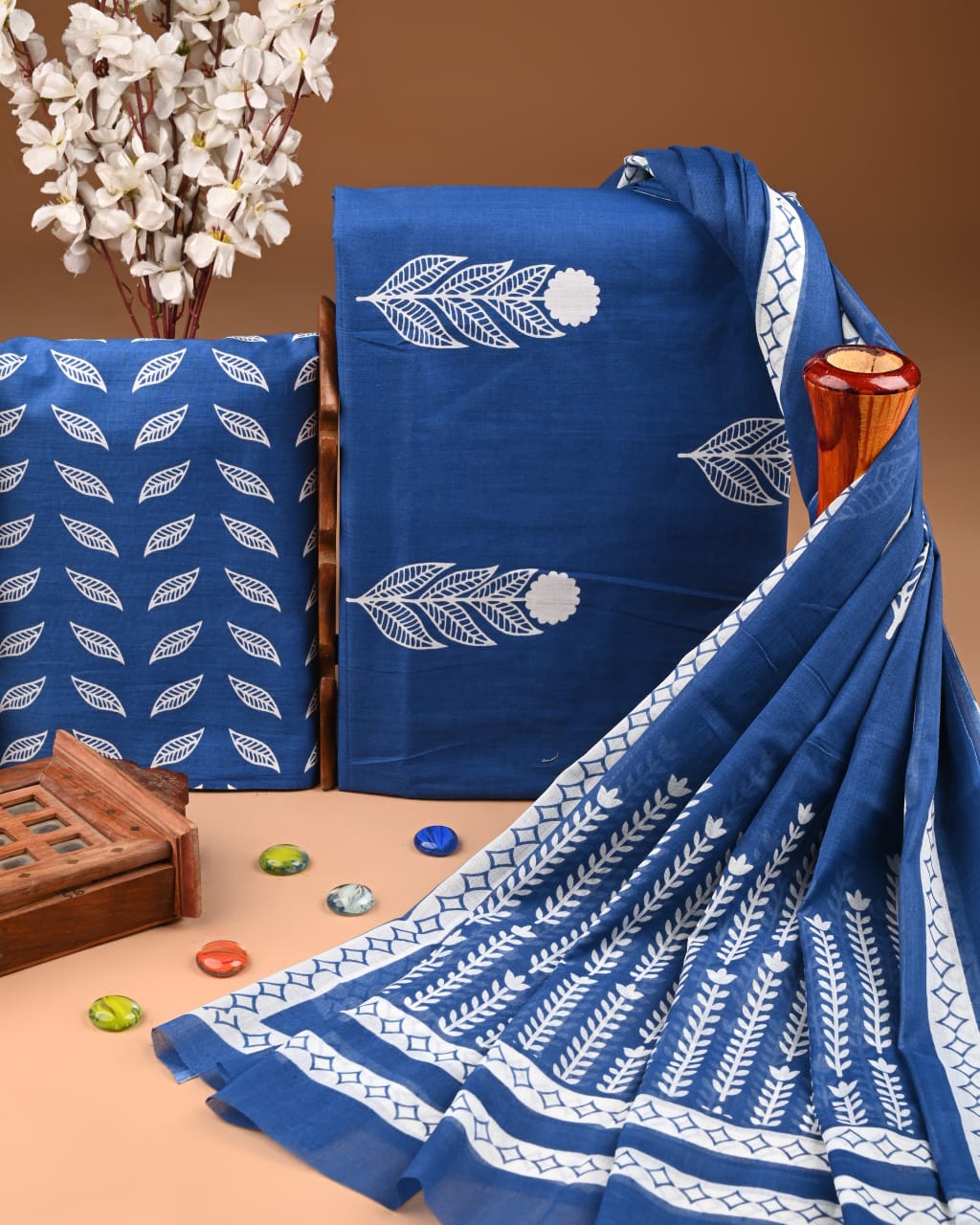 Designer Hand Block Printed Cotton Suit Set With Cotton Dupatta