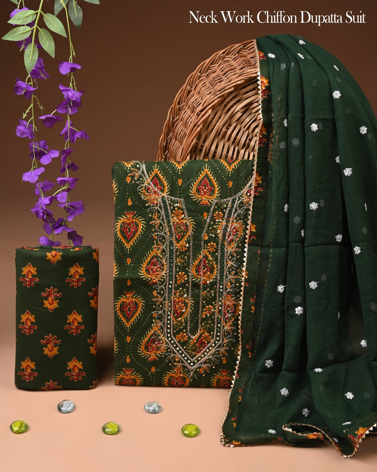 Premium Gota Patti Work Cotton Suit Set With Chiffon Dupatta