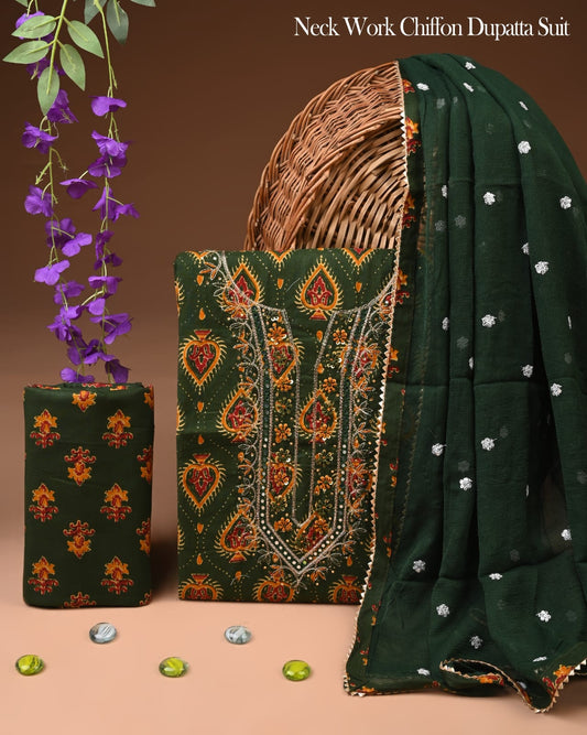 Premium Gota Patti Work Cotton Suit Set With Chiffon Dupatta