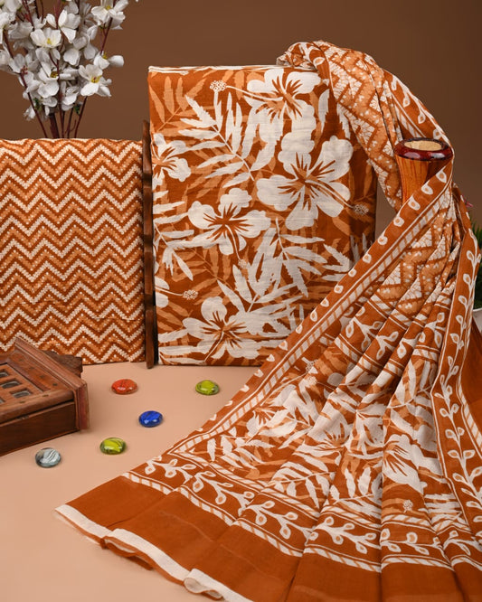 Designer Hand Block Printed Cotton Suit Set With Cotton Dupatta