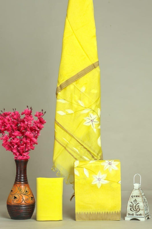 Designer Hand Painted Maheshwari Silk Suit Set