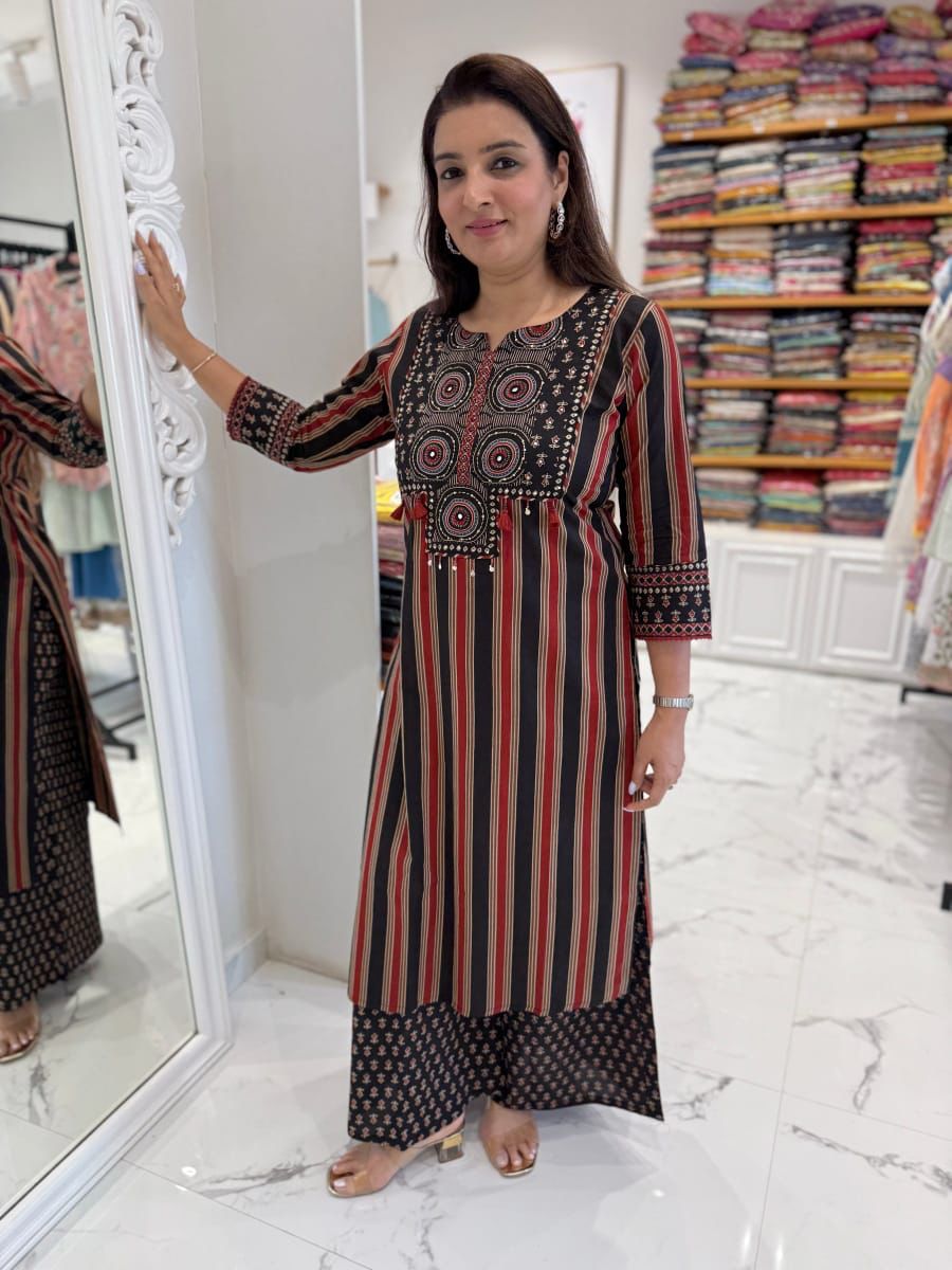 Premium Cotton Suit Set With Detailing Work On Yoke