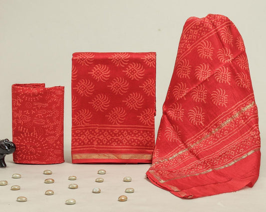Designer Handblock Printed Chanderi Silk Suit Set