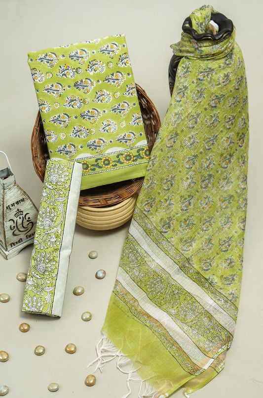 Pure Cotton Hand Block Printed Suit Set With Kota Doria Dupatta