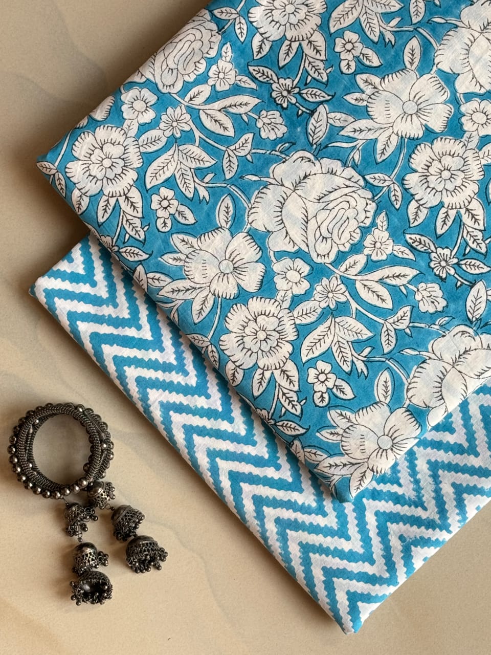 Pure Soft Cotton Handblock Printed 2PC Top-Bottom Suit Set (2.50 Meter Each)