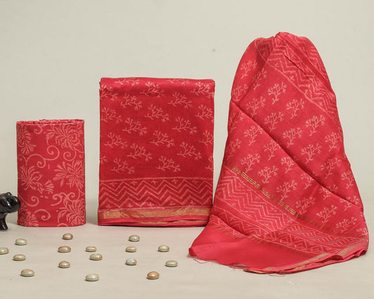 Designer Handblock Printed Chanderi Silk Suit Set