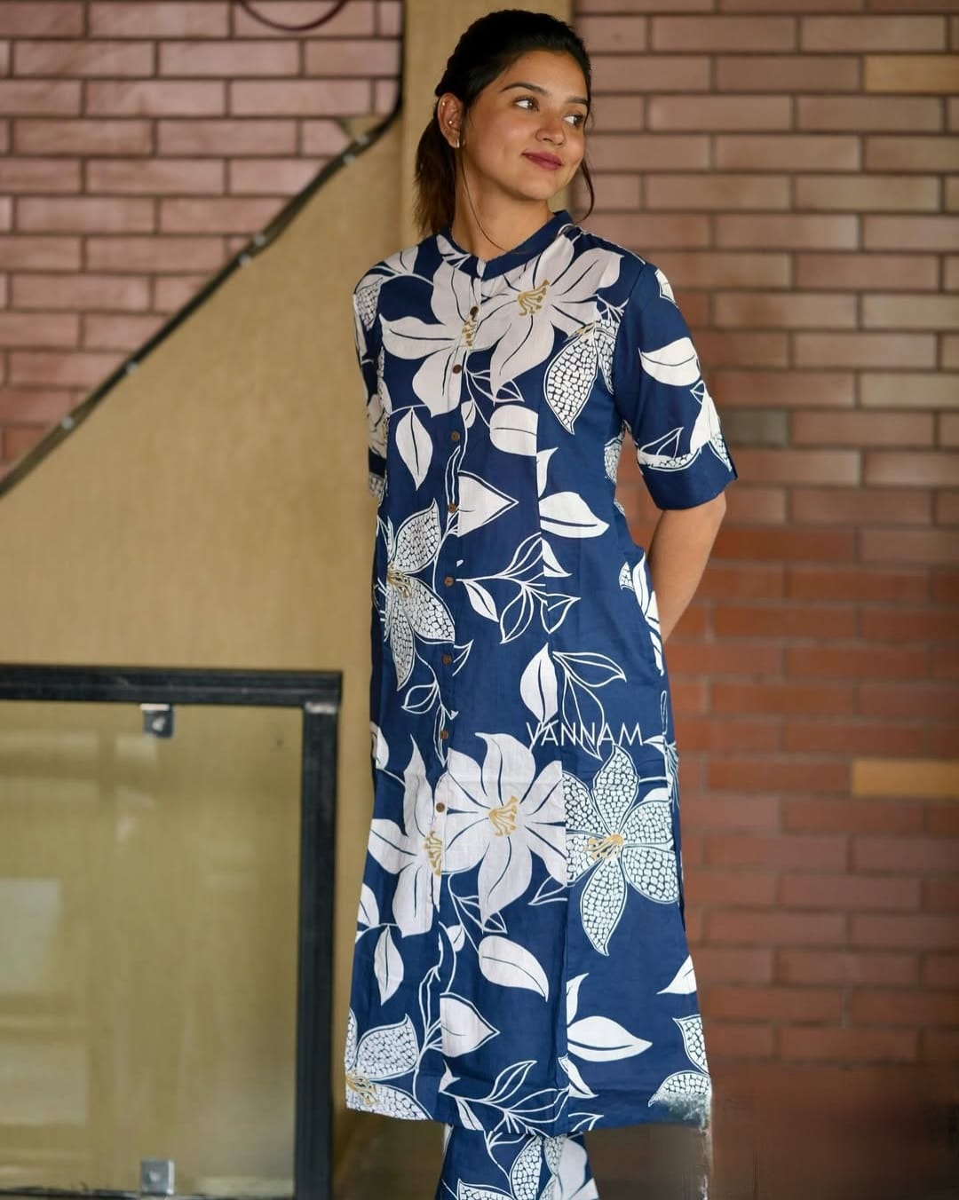 Premium Floral Fine Cotton Printed A-Line Pattern Kurti-Palazzo Set