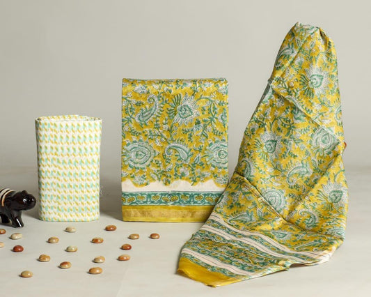 Designer Handblock Printed Chanderi Silk Suit Set