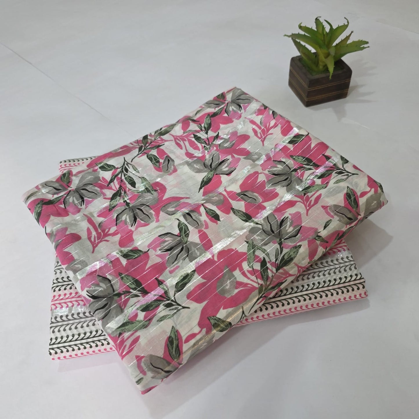 Pure Cotton Lurex Handblock Printed 2PC Top-Bottom Suit Set