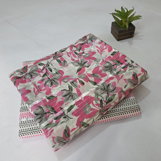 Pure Cotton Lurex Handblock Printed 2PC Top-Bottom Suit Set