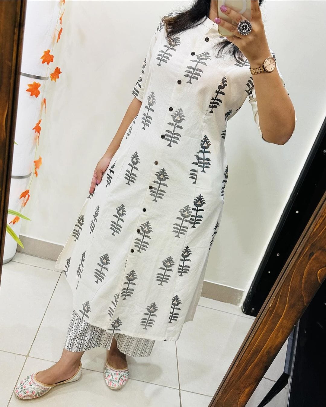 Premium Floral Fine Cotton Printed A-Line Pattern Kurti-Palazzo Set