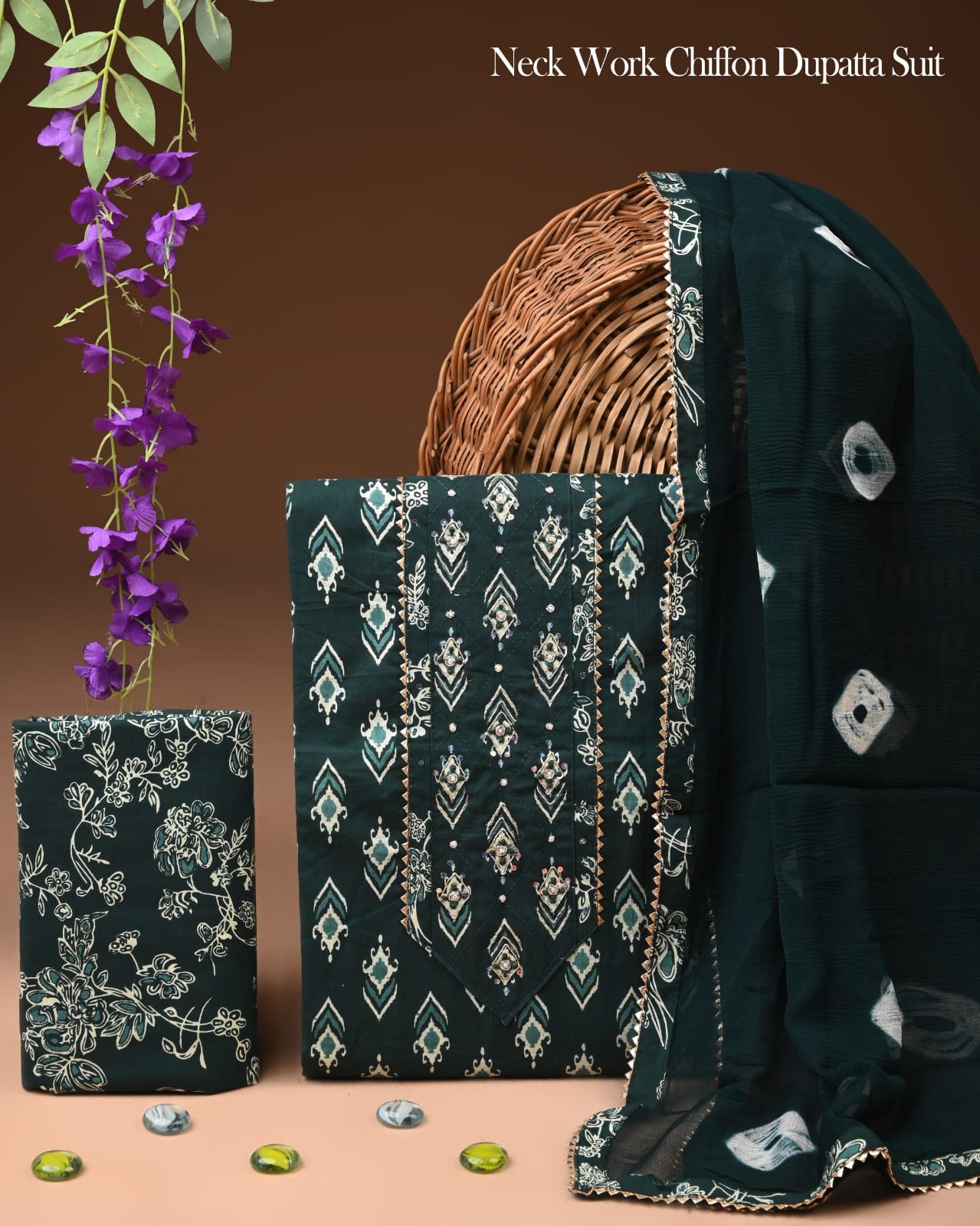 Premium Gota Patti Work Cotton Suit Set With Chiffon Dupatta
