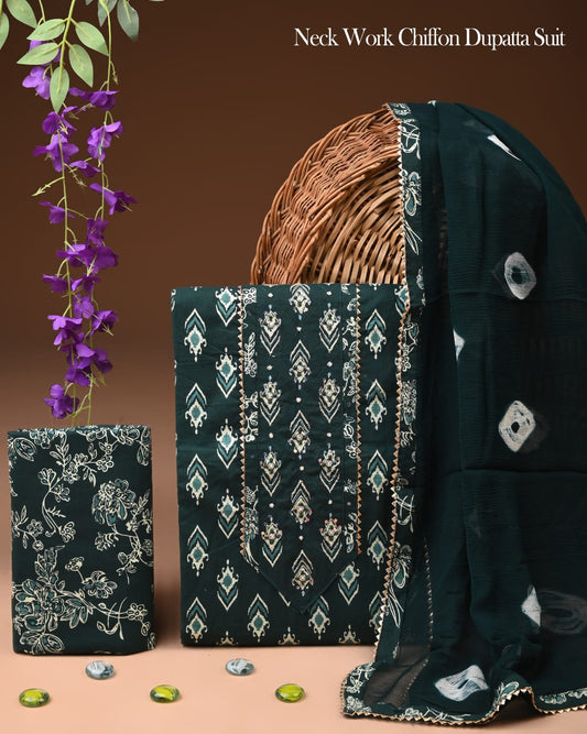 Premium Gota Patti Work Cotton Suit Set With Chiffon Dupatta
