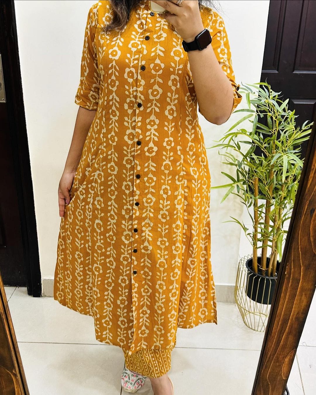 Premium Floral Fine Cotton Printed A-Line Pattern Kurti-Palazzo Set