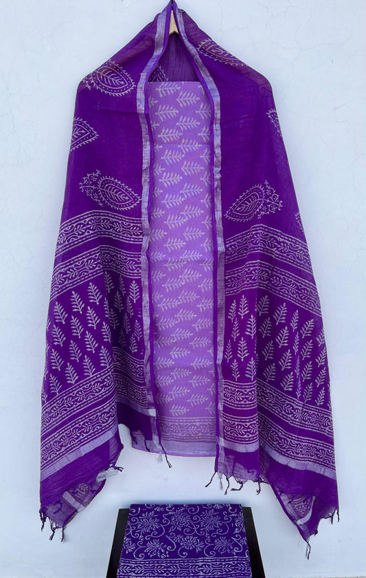 Premium Cotton Linen Hand Block Printed Cotton Linen Suit Set