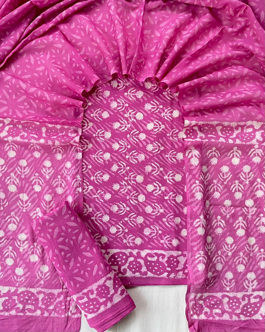 Pure Soft Cotton Hand Block Printed Suit Set With Cotton Dupatta