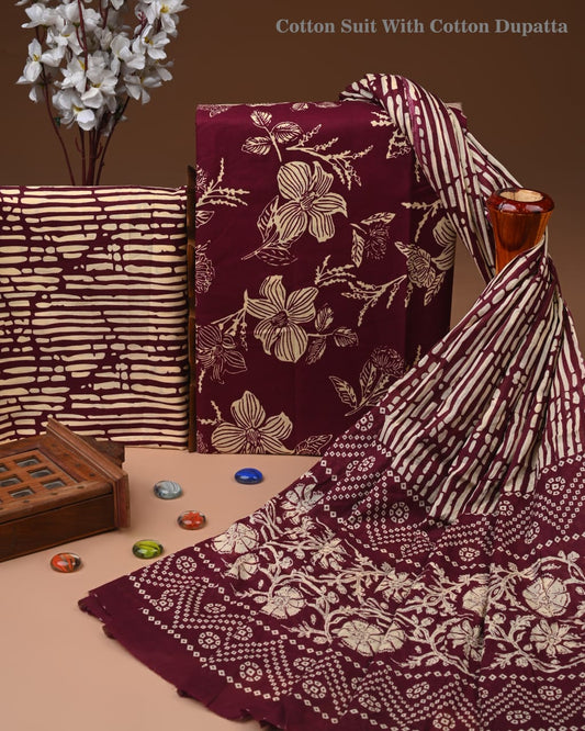 Designer Hand Block Printed Cotton Suit Set With Cotton Dupatta