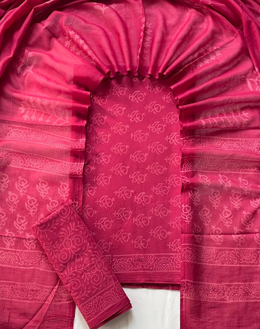 Pure Soft Cotton Hand Block Printed Suit Set With Cotton Dupatta