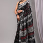 Pure Cotton Linen Handblock Printed Saree With Blouse