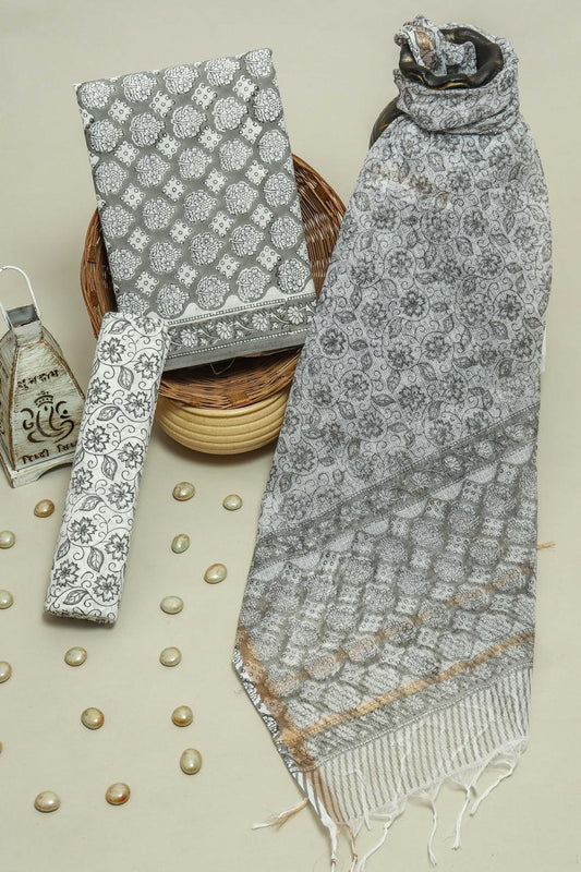 Pure Cotton Hand Block Printed Suit Set With Kota Doria Dupatta