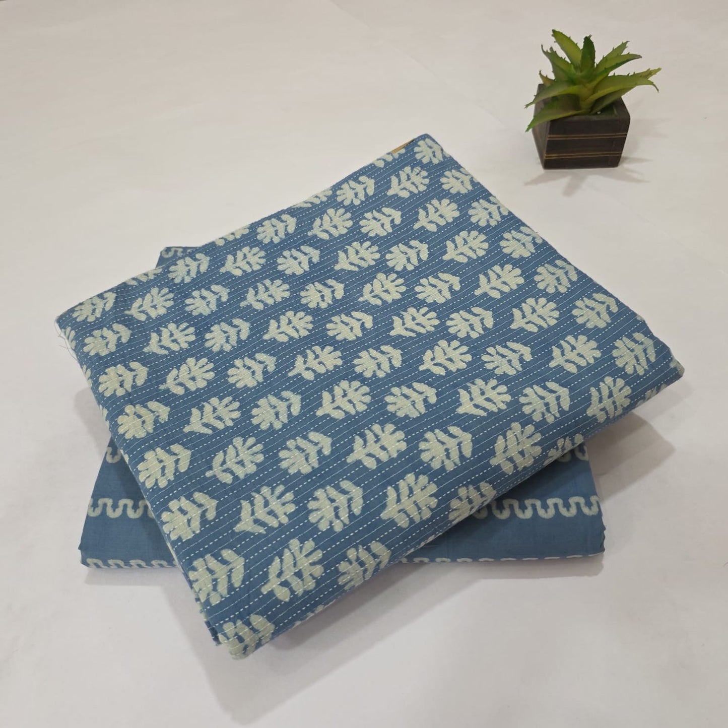 Pure Kantha Cotton Handblock Printed 2PC Top-Bottom Suit Set
