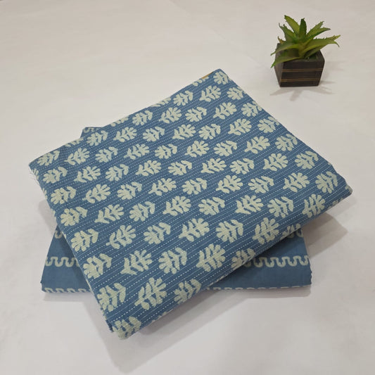 Pure Kantha Cotton Handblock Printed 2PC Top-Bottom Suit Set
