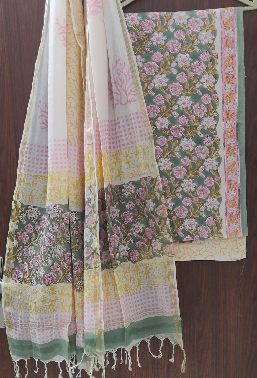 Pure Soft Cotton Hand Block Printed Suit Set