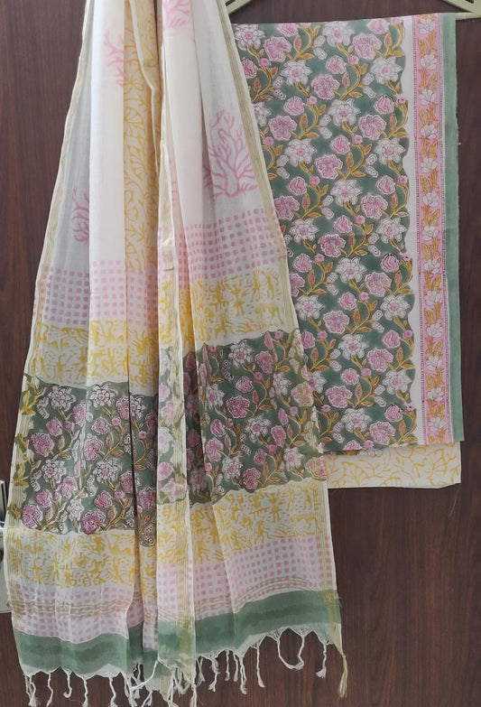 Pure Soft Cotton Hand Block Printed Suit Set