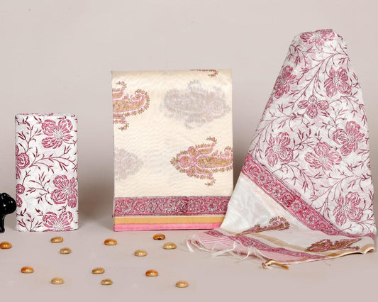 Designer Handblock Printed Chanderi Silk Suit Set