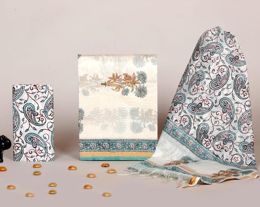 Designer Handblock Printed Chanderi Silk Suit Set