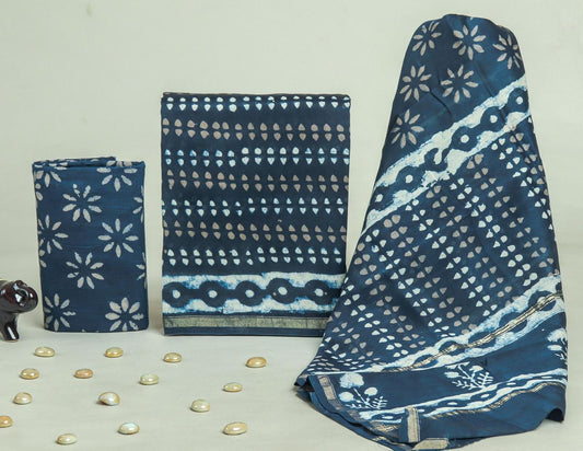 Designer Handblock Printed Chanderi Silk Suit Set